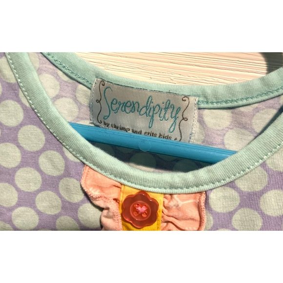 SERENDIPITY by Shrimp and Grits Kids L/S, Babydoll Top 5/6 Lavender, Blue Dots - Picture 3 of 3